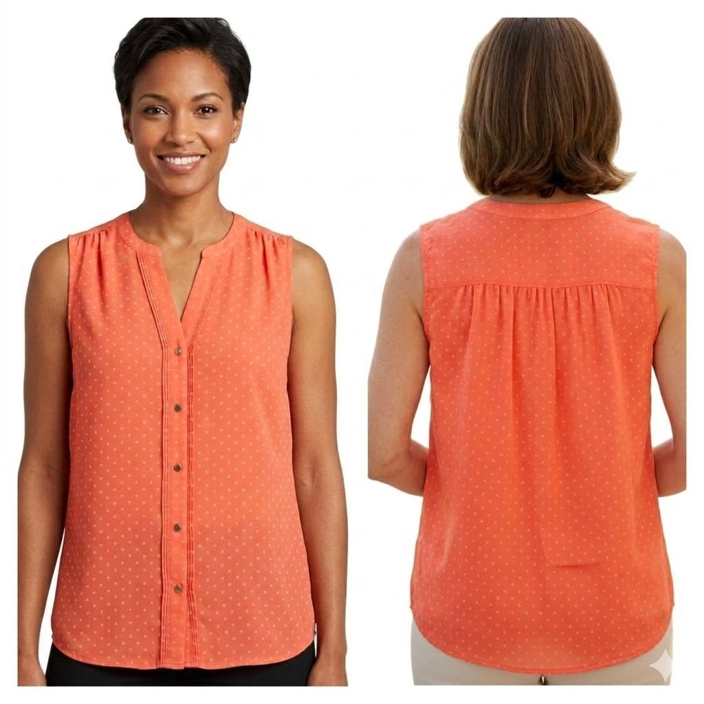 NWT Apt. 9 Blouse Top Womens XL Orange Dotted Sleeveless Button Front Split Neck